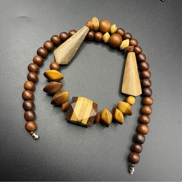 Vintage Chunky Wood Beads Necklace Boho Tribal Style - Picture 6 of 8